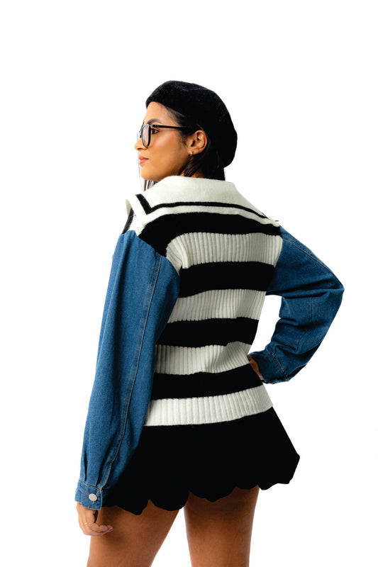 Sweater Rayas Blancas y Negras Y Denim